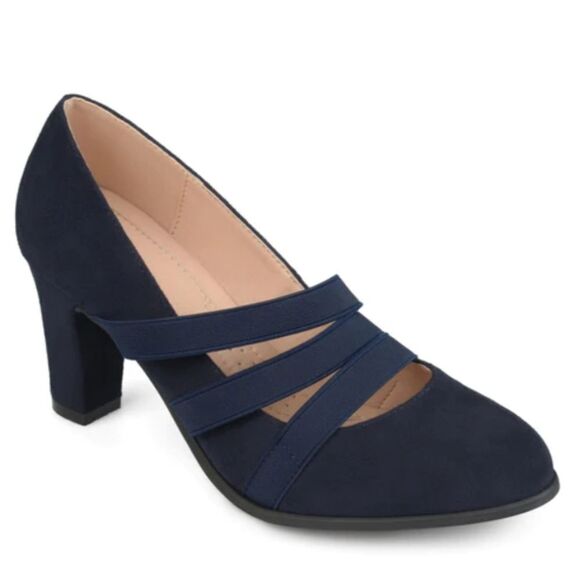 JOURNEE COLLECTIO FAUX SUEDE COMFORT SOLE ALMOND TOE TRIPLE ELASTIC STRAP SHOE - Picture 1 of 16